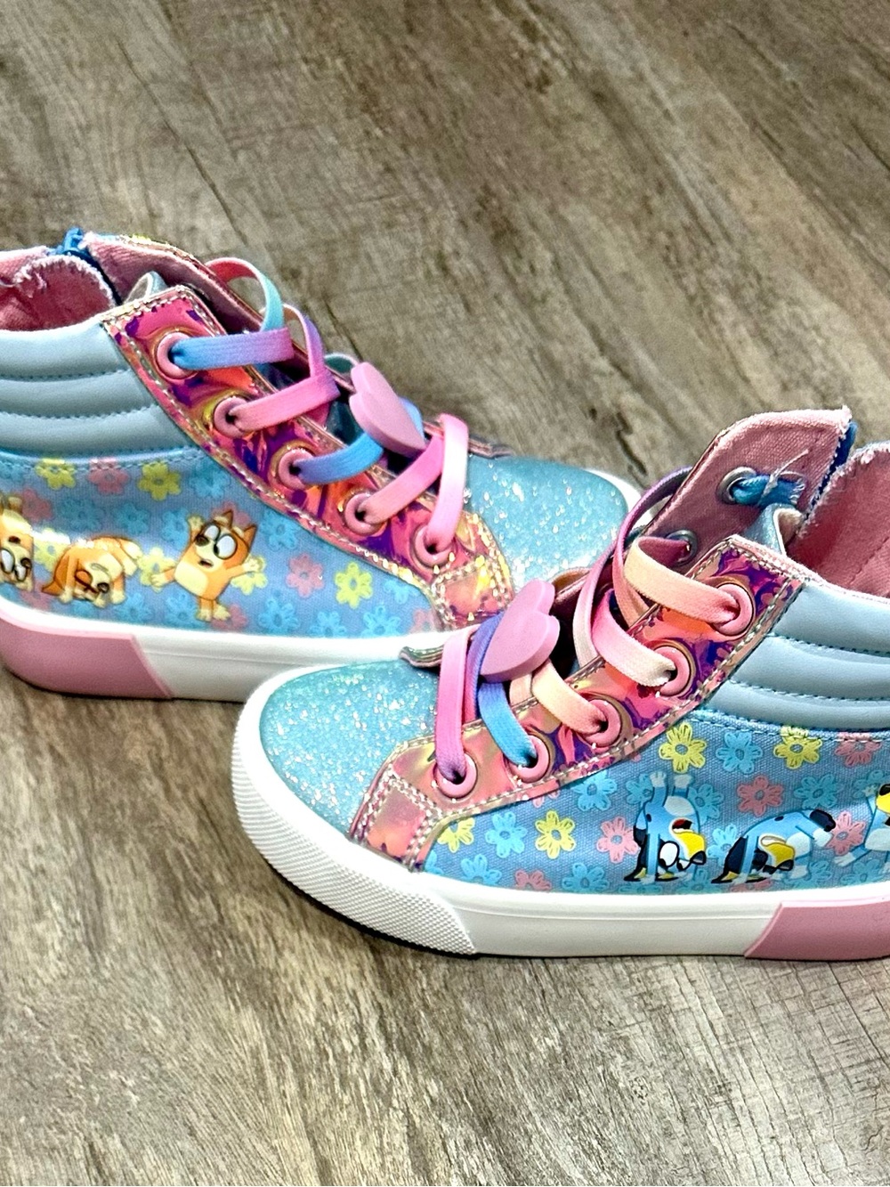 Bluey and Bingo Kids Glitter High-Top Sneakers - Pink & Blue